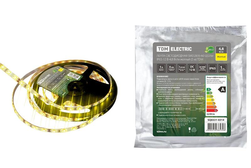 Лента светодиодная SMD2835-60 LED/м-IP65-12 В-4,8 Вт/м-желтый (5 м) | SQ0331-0314 | TDM — TDM ELECTRIC