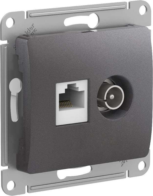 Glossa Графит Розетка 2-ая TV + компьютерная RJ45, кат. 5Е, механизм | GSL001389 | SE — Systeme Electric