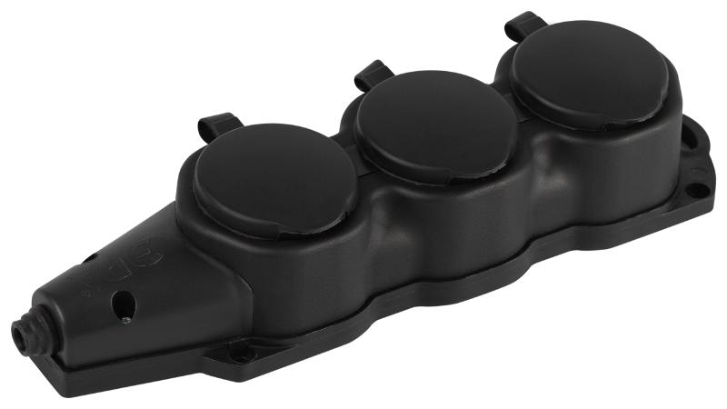Колодка  KX-3e-B-IP44 каучуковая с заземлением 3 розетки 16A IP44 черная | Б0068453 | ЭРА — ЭРА (Энергия света)