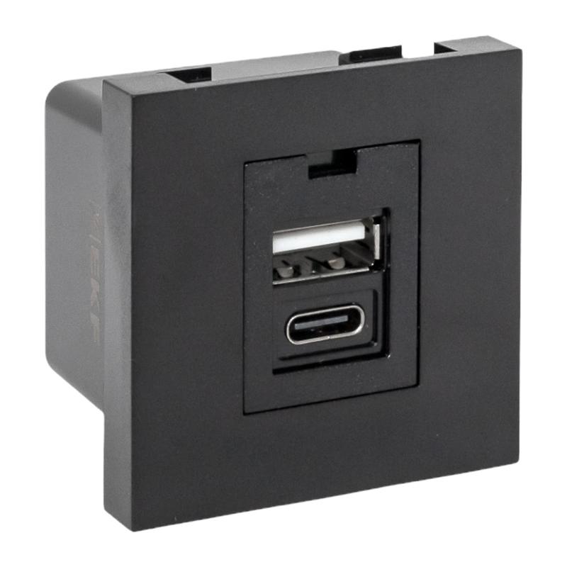 Розетка USB A+C, 2.1А, 2 гнезда, без индикатора, черная, матовая |E2MR2B-21USB-10-AC|EKF — EKF
