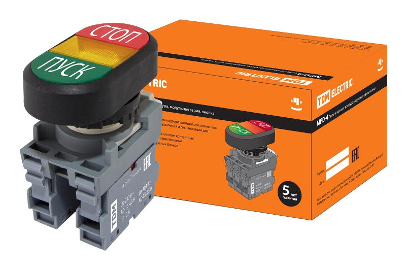Кнопка двойная MPD4-11Y (зеленая/красная) (LED) в сборе d22мм/24В (ПУСК/СТОП) линза желтая | SQ0747-0068 | TDM — TDM ELECTRIC