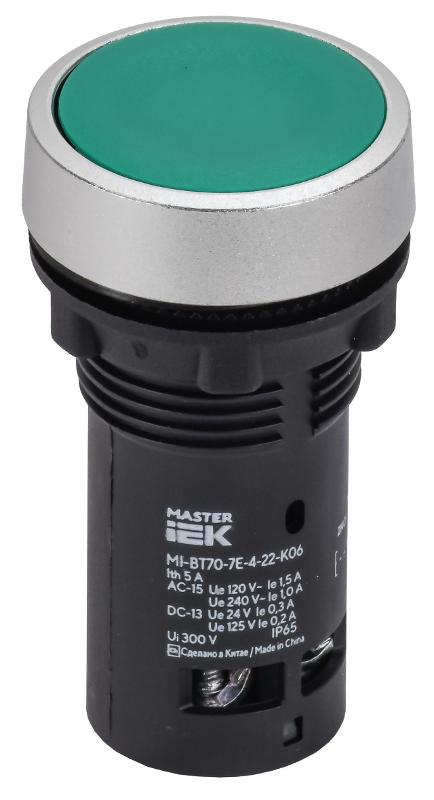 Кнопка IP65 моноблок 2NO зелёная MASTER | MI-BT70-7E-4-22-K06 | IEK — IEK (ИЭК)