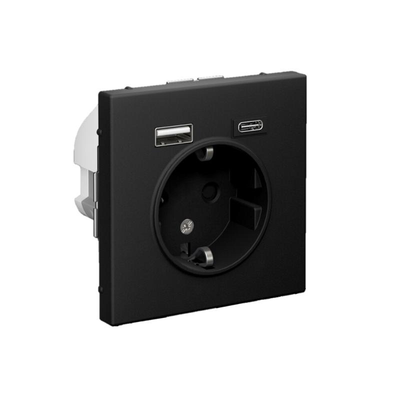 ArtGallery Карбон Розетка 16А с 2 USB A+C, 5В/2,4А/3,0А, 2х5В/1,5А, механизм | GAL001032 | SE — миниатюра 2