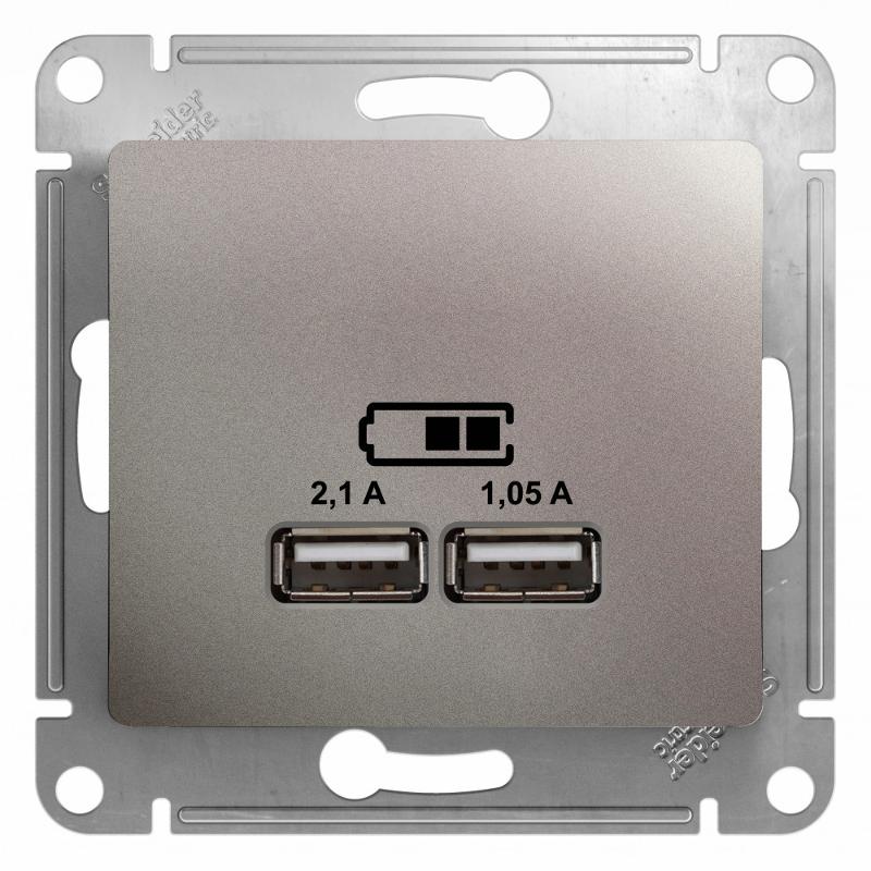 Glossa Платина USB Розетка, 5В/2100мА, 2х5В/1050мА, механизм | GSL001233 | SE — Systeme Electric